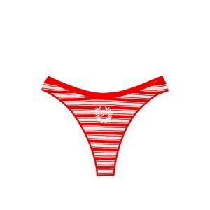 Victoria's Secret Panty Medium Festive Red Stripe Thong Seamless Hipster Cut